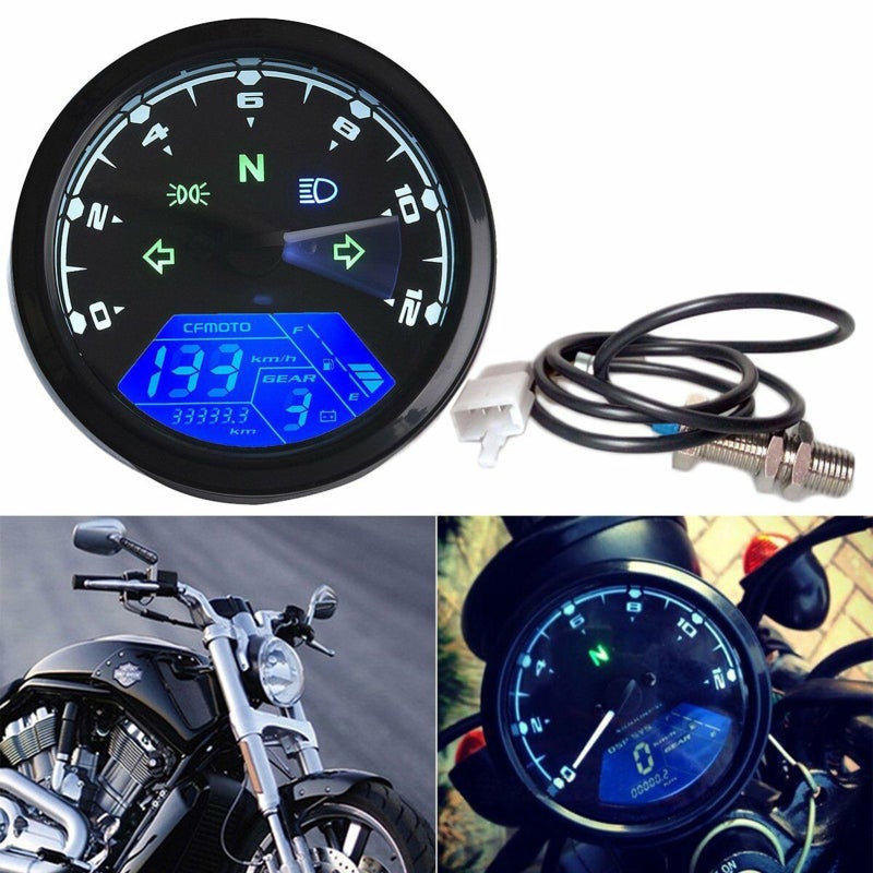 Motorcycle Digital Speedometer: Black, Large Anti-UV & Anti-Glare LCD Screen - All-in-One Design With Digital Signal Processing System, 12000RPM Speedometer for 4 Stroke 2/4 Cylinder Motorcycles - Image 2