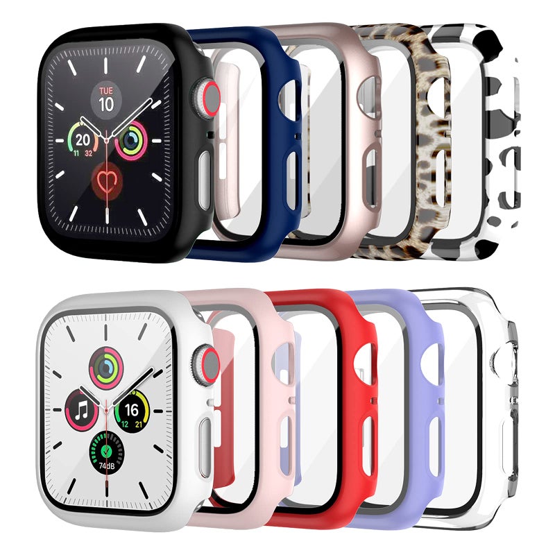 BHARVEST 10 Pack Case for Apple Watch SE (2nd) Series 6/SE/5/4 44mm with Tempered Glass Screen Protector, High Definition Scratch Resistant Hard PC Bumper Cover for Apple Watch Accessories, 44mm - Image 1