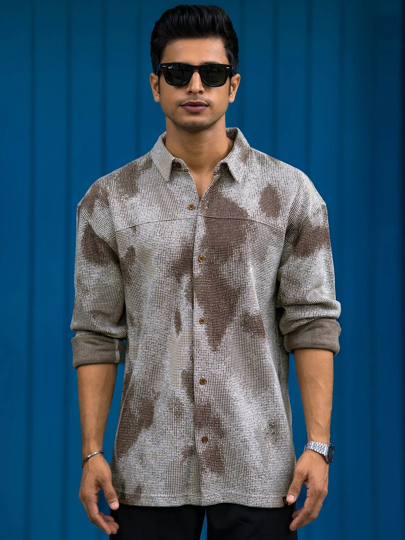 Maniac  Maniac Mens Sterling Knit Full Sleeve Brown Cotton Blend Shirt for Men | Best Price UAE