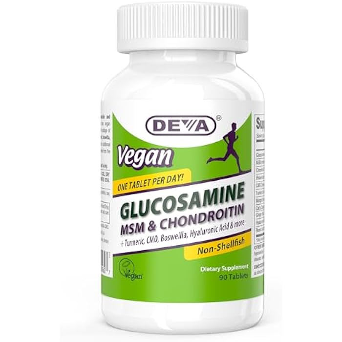DEVA Vegan Glucosamine MSM & Chondroitin + Turmeric, CMO, Boswellia, Hyaluronic Acid & More, Improved Non-Animal Formula, 90 Tablets - Image 1