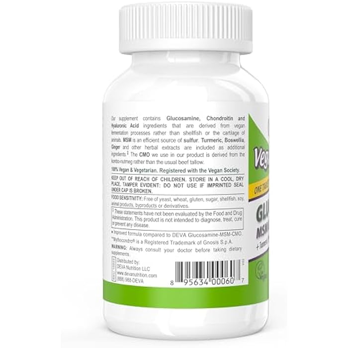 DEVA Vegan Glucosamine MSM & Chondroitin + Turmeric, CMO, Boswellia, Hyaluronic Acid & More, Improved Non-Animal Formula, 90 Tablets - Image 3