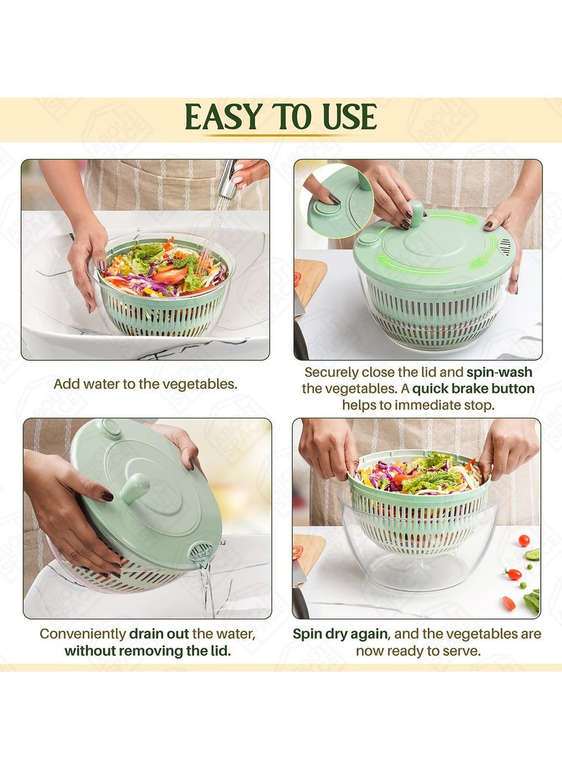 5L Salad Vegetable Dryer Bowl Multifunctional Salad Processer Bowl with 6 in 1 Food Processer Blades Lettuce Dryer Transparent BPA Free Plastic Bowl with Non-Slip Base & Checkered Strainer Basket  - Image 4