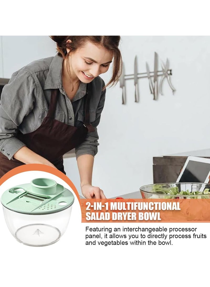 5L Salad Vegetable Dryer Bowl Multifunctional Salad Processer Bowl with 6 in 1 Food Processer Blades Lettuce Dryer Transparent BPA Free Plastic Bowl with Non-Slip Base & Checkered Strainer Basket  - Image 5