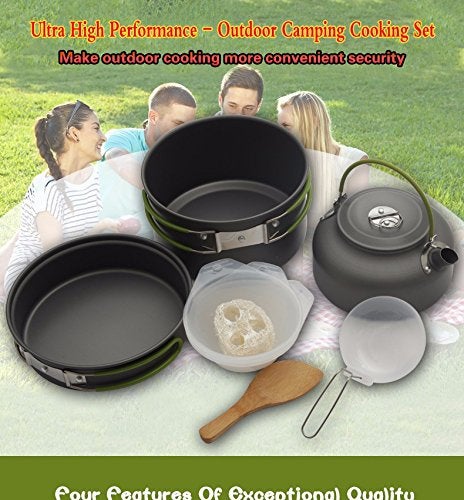 Linist Portable Outdoor Cooking Set Pot Bowl Teapot Coffee Kettle Set Cookware Tableware for Camping Picnic Hiking - Image 2