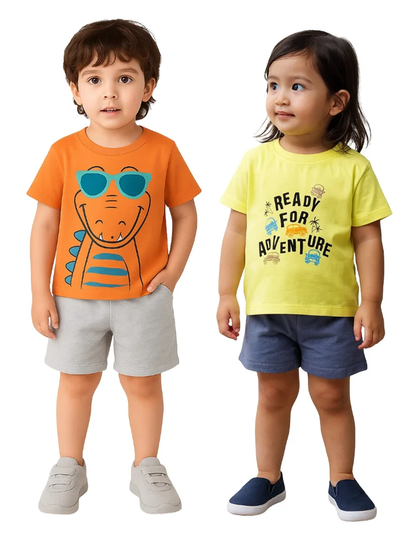 LUAY 100% Organic Cotton Baby Boy & Girls Clothing Set Short Sleeve Kids Clothes Boys & Girls Toddler Short Set Cute Animal Print Combo Pack Of 2 Top and Shorts Outfit For New born