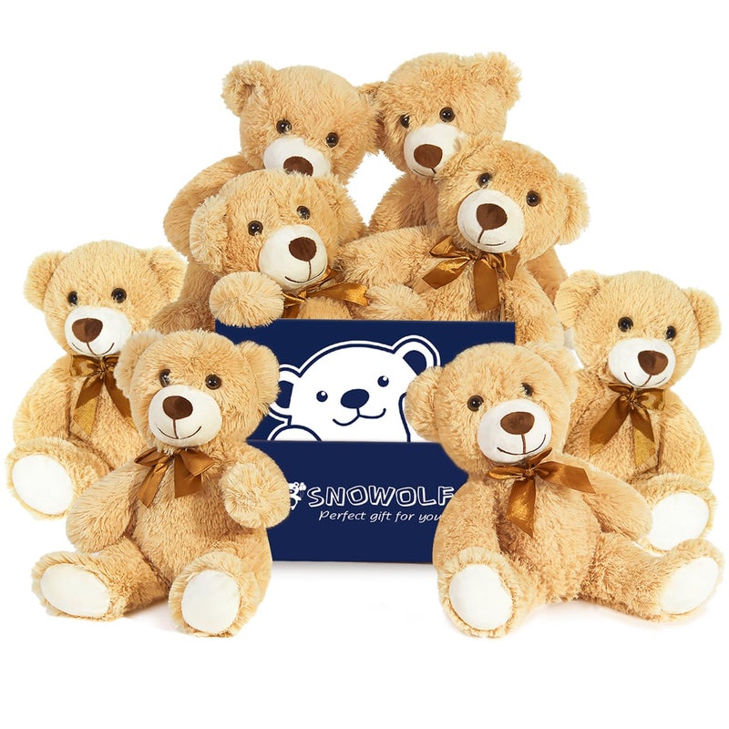 SNOWOLF 8 Pack Teddy Bears Bulk Baby Shower 137 inch Small Teddy Bear Stuffed Animal Toys for Christmas Valentines Mothers Day Centerpieces Decorations for Kids Adults Light Brown - Image 3