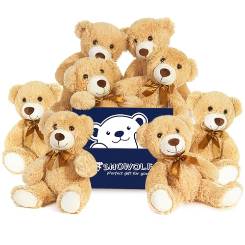 SNOWOLF 8 Pack Teddy Bears Bulk Baby Shower 137 inch Small Teddy Bear Stuffed Animal Toys for Christmas Valentines Mothers Day Centerpieces Decorations for Kids Adults Light Brown - Image 1
