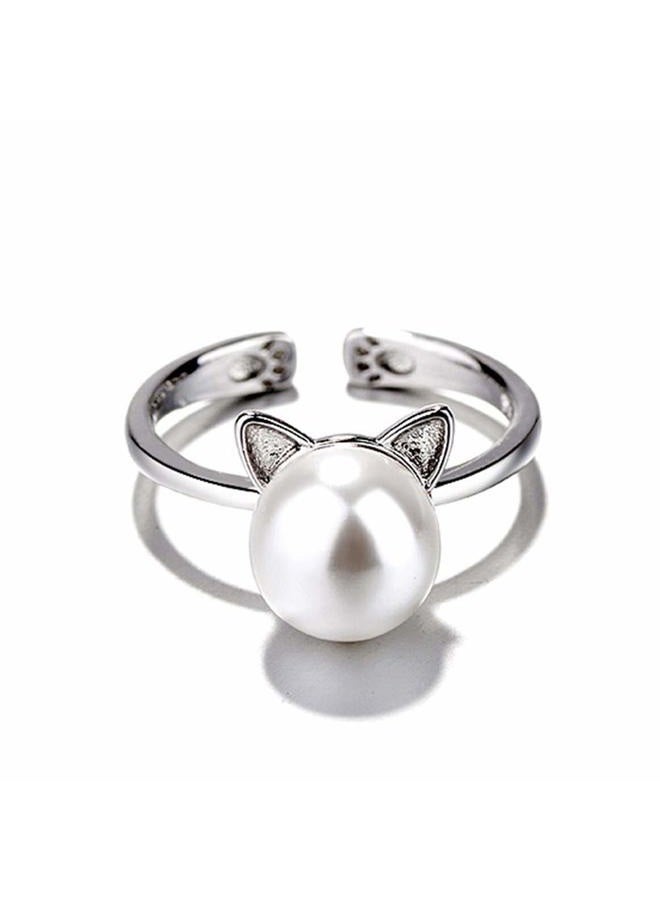 Oidims Cute Cat Simulated Pearl Rings for Girls Women Adjustable Open Ring Expandable Size Kids Dainty Animal Wrap Band Finger Knuckle Statement Promise Fashion Eternity Gifts for Teens Jewelry - Image 1