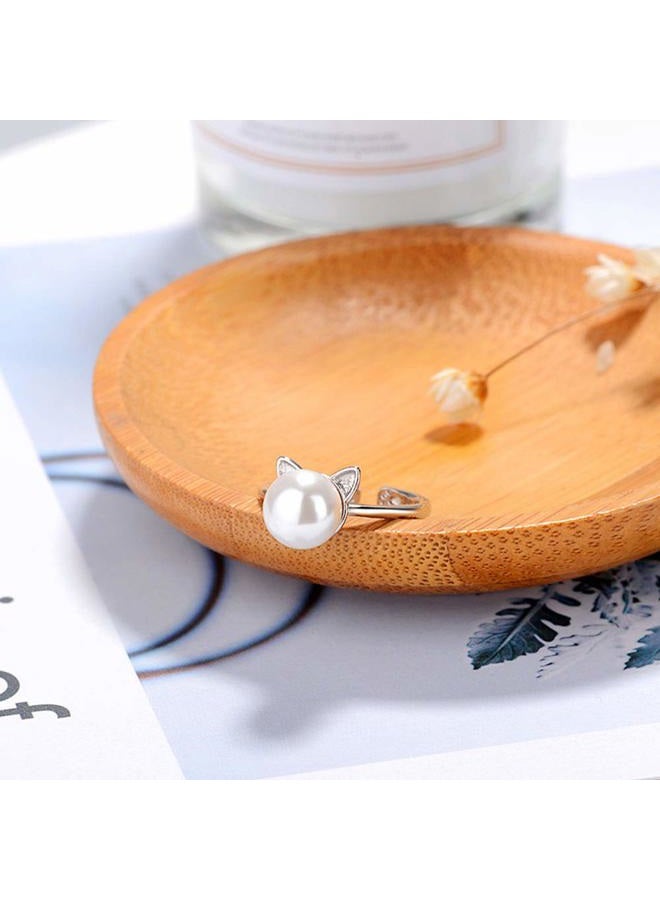 Oidims Cute Cat Simulated Pearl Rings for Girls Women Adjustable Open Ring Expandable Size Kids Dainty Animal Wrap Band Finger Knuckle Statement Promise Fashion Eternity Gifts for Teens Jewelry - Image 2