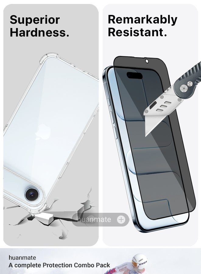 huanmate 3 in 1 Apple iPhone Air Protection Pack - Ultra Clear Shockproof Case, Anti-Peeping Privacy Glass Screen Protector & Camera Lens Protector, 360’ Protection, Easy Installation - Image 5