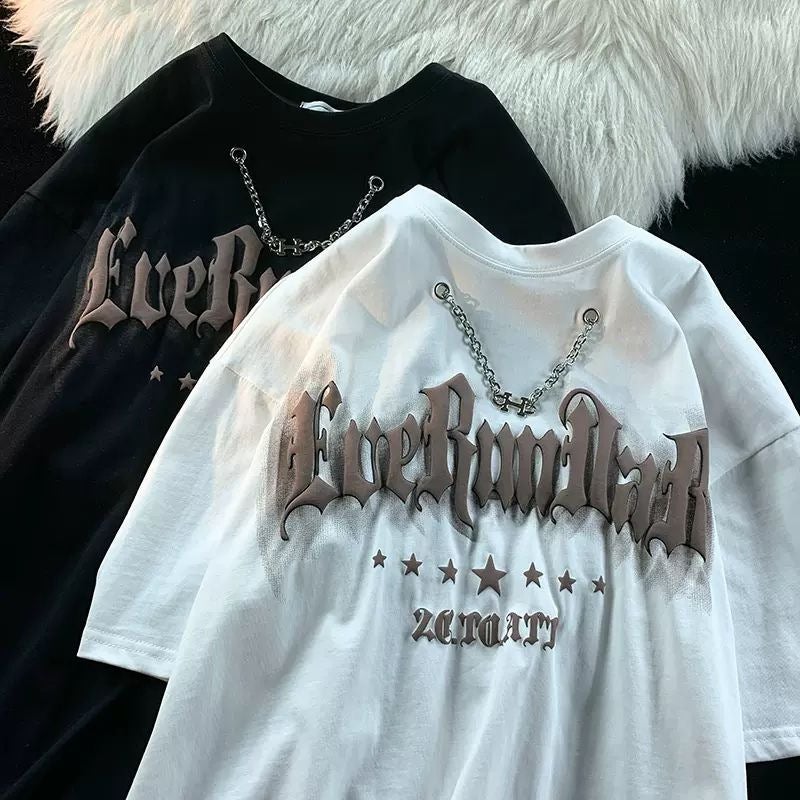 American Street Half Sleeve Foam Necklace T-Shirt Men'S And Women'S Short Sleeve Loose Fashion Brand Hiphop Hip-Hop Half Sleeve - Image 2