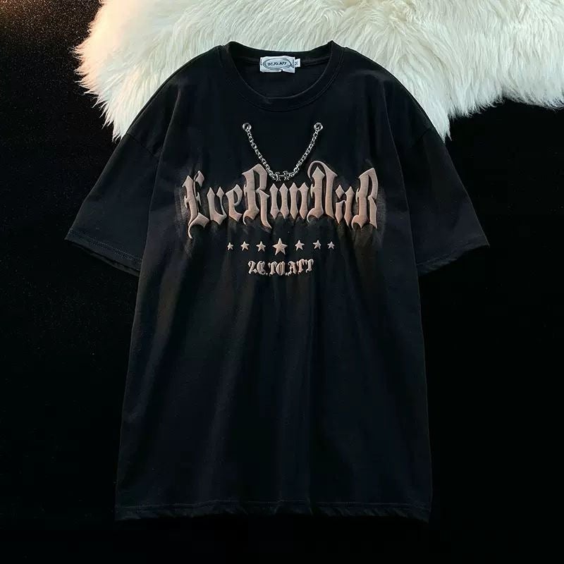 American Street Half Sleeve Foam Necklace T-Shirt Men'S And Women'S Short Sleeve Loose Fashion Brand Hiphop Hip-Hop Half Sleeve - Image 3