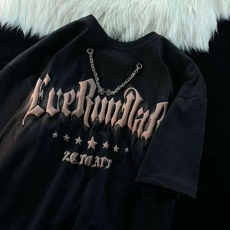 American Street Half Sleeve Foam Necklace T-Shirt Men'S And Women'S Short Sleeve Loose Fashion Brand Hiphop Hip-Hop Half Sleeve - Image 5