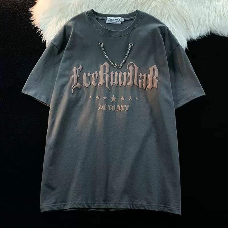 American Street Half Sleeve Foam Necklace T-Shirt Men'S And Women'S Short Sleeve Loose Fashion Brand Hiphop Hip-Hop Half Sleeve - Image 4