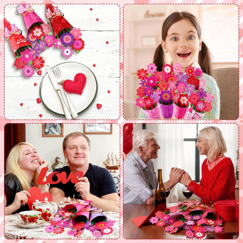 Motipuns 48 Set Valentine's Day Flower Bouquet Craft Kit DIY Flower Paper Crafts Colorful Make Your Own Valentine Gifts for Spring Mother's Day Handmade Project Home Activities - Image 5