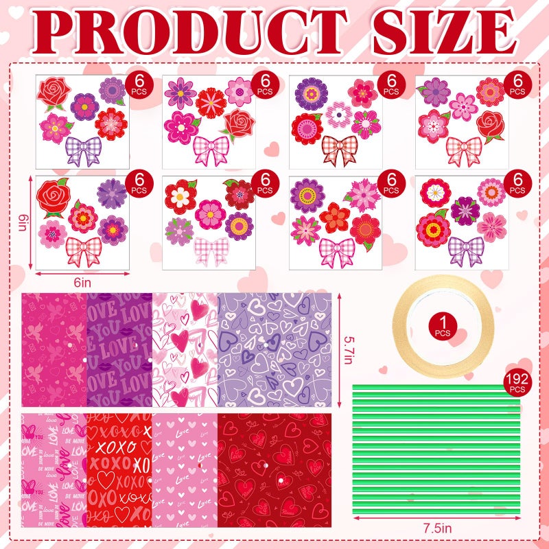 Motipuns 48 Set Valentine's Day Flower Bouquet Craft Kit DIY Flower Paper Crafts Colorful Make Your Own Valentine Gifts for Spring Mother's Day Handmade Project Home Activities - Image 3