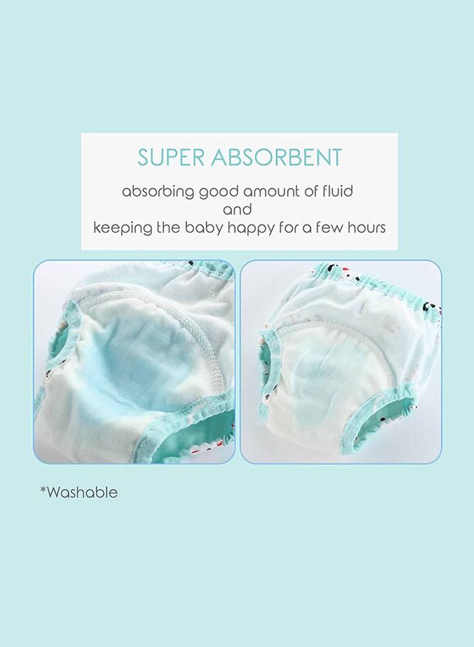 انسولار سروال تدريب قطني للأطفال من قطعتين ، مقاس L ، 6 طبقات ، ملابس داخلية مسامية وقابلة للغسل بنمط باندا لطيف لتدريب الأطفال على استخدام الحمام ، أخضر - Image 3