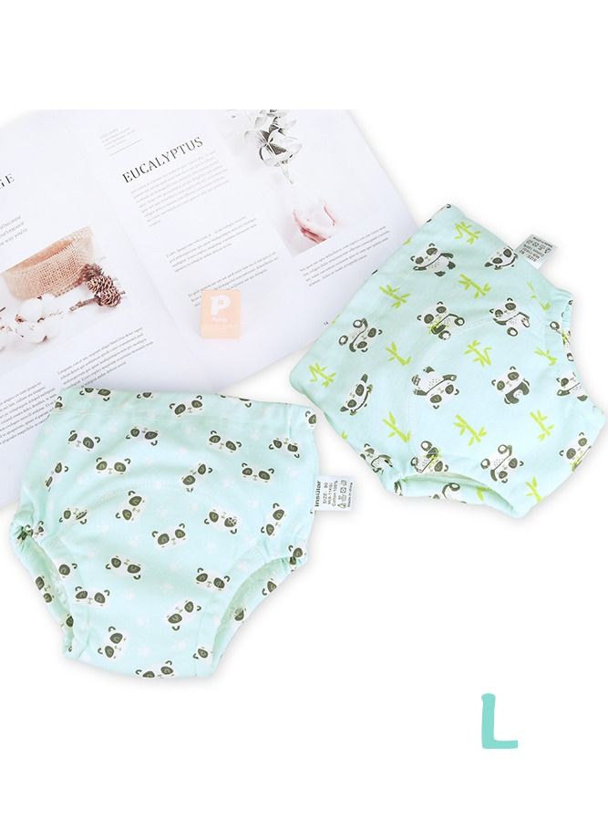 انسولار سروال تدريب قطني للأطفال من قطعتين ، مقاس L ، 6 طبقات ، ملابس داخلية مسامية وقابلة للغسل بنمط باندا لطيف لتدريب الأطفال على استخدام الحمام ، أخضر - Image 1