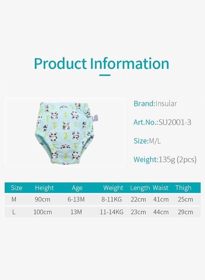 انسولار سروال تدريب قطني للأطفال من قطعتين ، مقاس L ، 6 طبقات ، ملابس داخلية مسامية وقابلة للغسل بنمط باندا لطيف لتدريب الأطفال على استخدام الحمام ، أخضر - Image 2