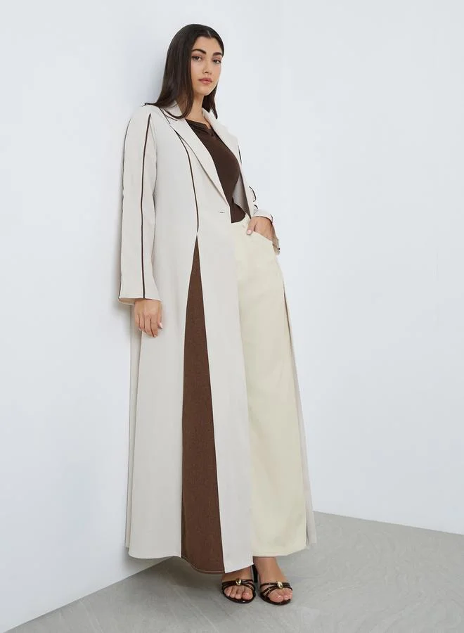 Amirah Women Beige Color Block Collared Abaya