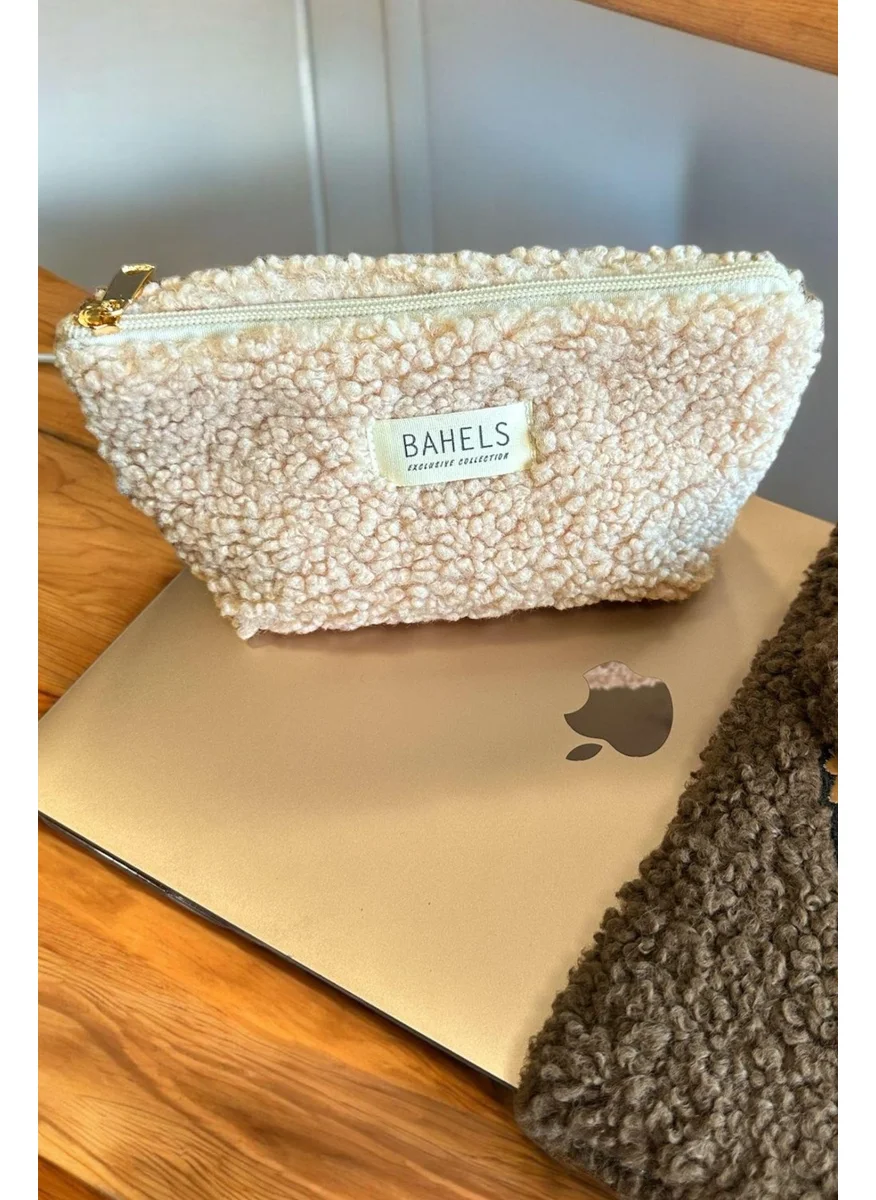 Bahels Teddy Beige Zippered Single Compartment Wallet Makeup Bag Pencil Case Pencil Case