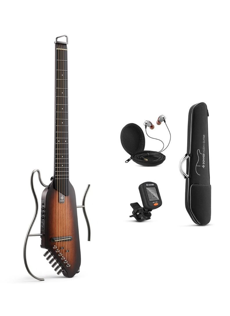 Donner - Donner HUSH-I Silent Acoustic-Electric Headless Guitar, Sunburst - Image 1