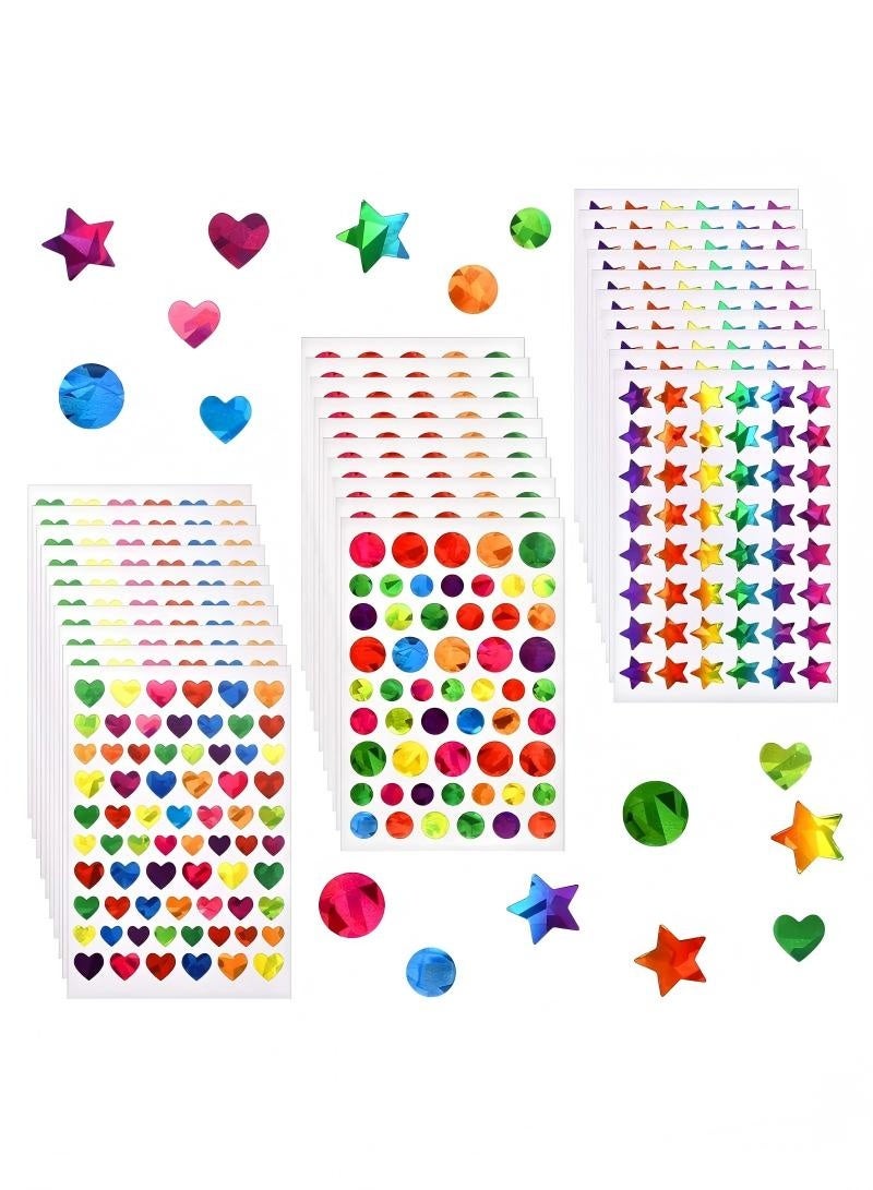 Oasisgalore 30Pcs Sparkly Holographic Star Stickers, Glitter Foil Heart Stickers for Kids Reward, Teacher Supplies & DIY Decoration - Image 1