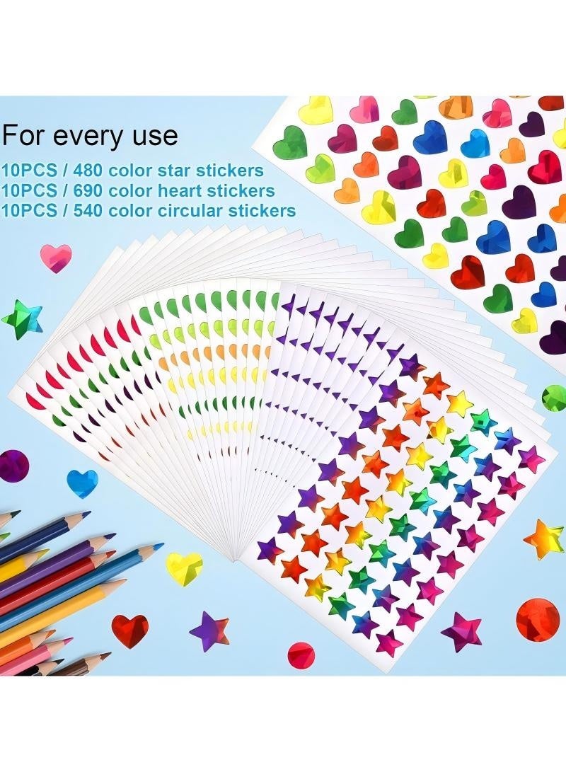 Oasisgalore 30Pcs Sparkly Holographic Star Stickers, Glitter Foil Heart Stickers for Kids Reward, Teacher Supplies & DIY Decoration - Image 3