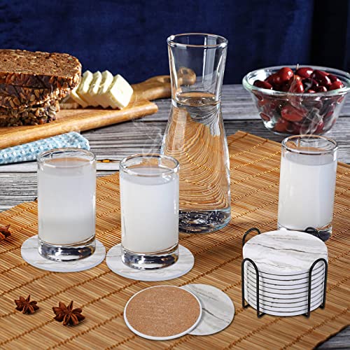 Acejoz Drink Coasters with Holder for Coffee Table, Absorbent Coaster Set of 6, Marble Style Ceramic Coaster for Wooden Table, Suitable for Kinds of Cups, Home Decor, 4 Inches - Image 2