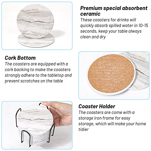 Acejoz Drink Coasters with Holder for Coffee Table, Absorbent Coaster Set of 6, Marble Style Ceramic Coaster for Wooden Table, Suitable for Kinds of Cups, Home Decor, 4 Inches - Image 5
