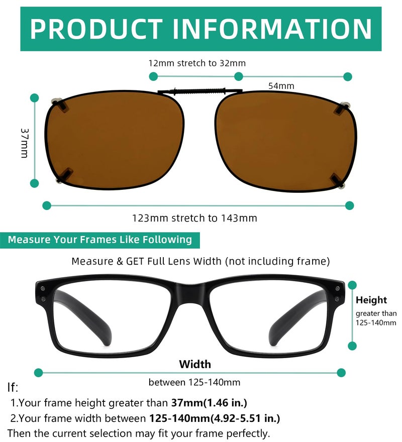 Eyekepper Metal Frame Rim Polarized Lens Clip On Sunglasses 54X37MM (Brown) - Image 3