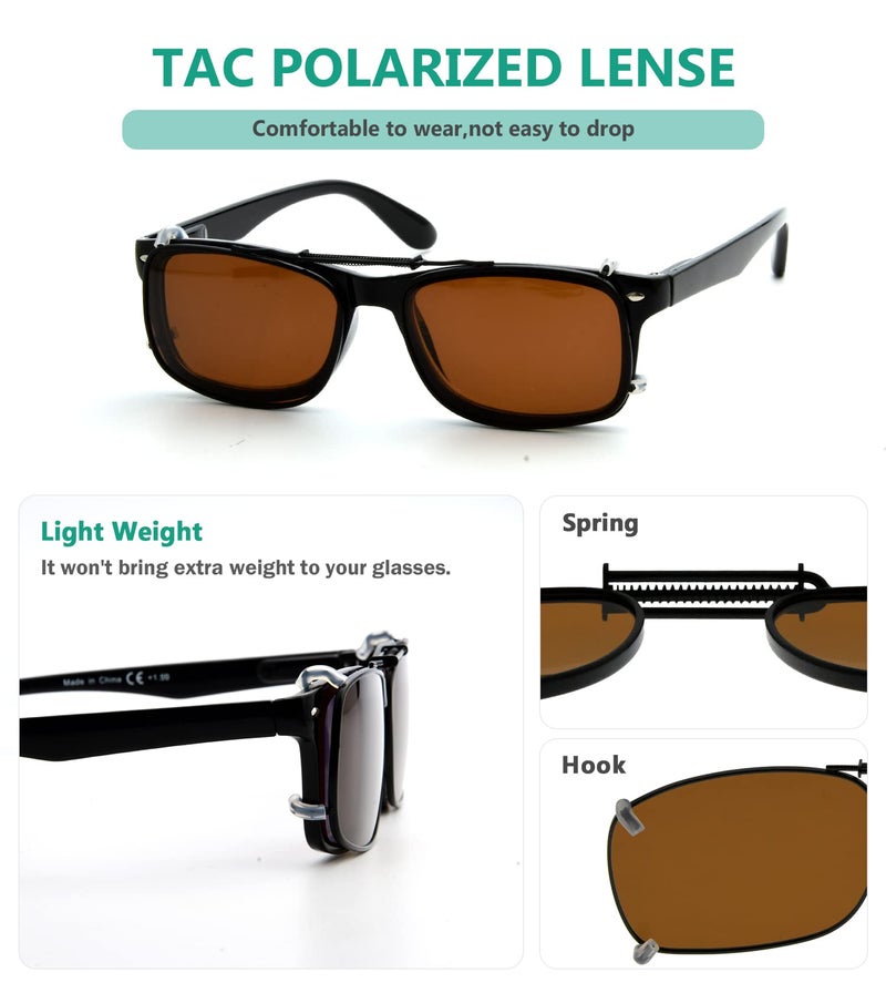 Eyekepper Metal Frame Rim Polarized Lens Clip On Sunglasses 54X37MM (Brown) - Image 4