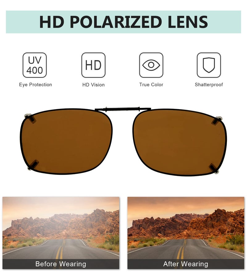 Eyekepper Metal Frame Rim Polarized Lens Clip On Sunglasses 54X37MM (Brown) - Image 5