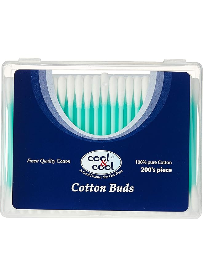 Cool & Cool Ear Buds 200'S(Pack Of 3) Round Thick Tips Cotton Swabs 100% Cotton Double Tipped Hygienic Gentle & Safe Swabs For Ears 600 Pieces Assorted - Image 1