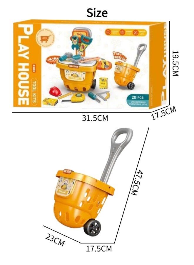 Vixplorn Children's pretend play toys, children's toy toolbox, children's shopping cart, toolbox and shopping cart two-in-one toys, suitable for children aged 3+, gifts for children aged 3+ - Image 2