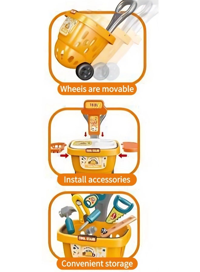 Vixplorn Children's pretend play toys, children's toy toolbox, children's shopping cart, toolbox and shopping cart two-in-one toys, suitable for children aged 3+, gifts for children aged 3+ - Image 4