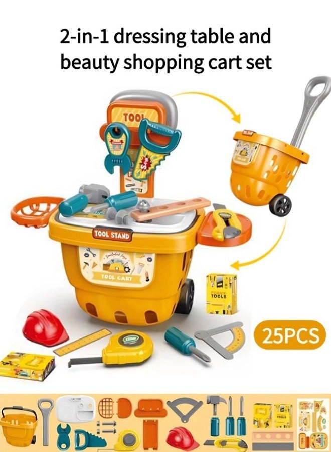 Vixplorn Children's pretend play toys, children's toy toolbox, children's shopping cart, toolbox and shopping cart two-in-one toys, suitable for children aged 3+, gifts for children aged 3+ - Image 1