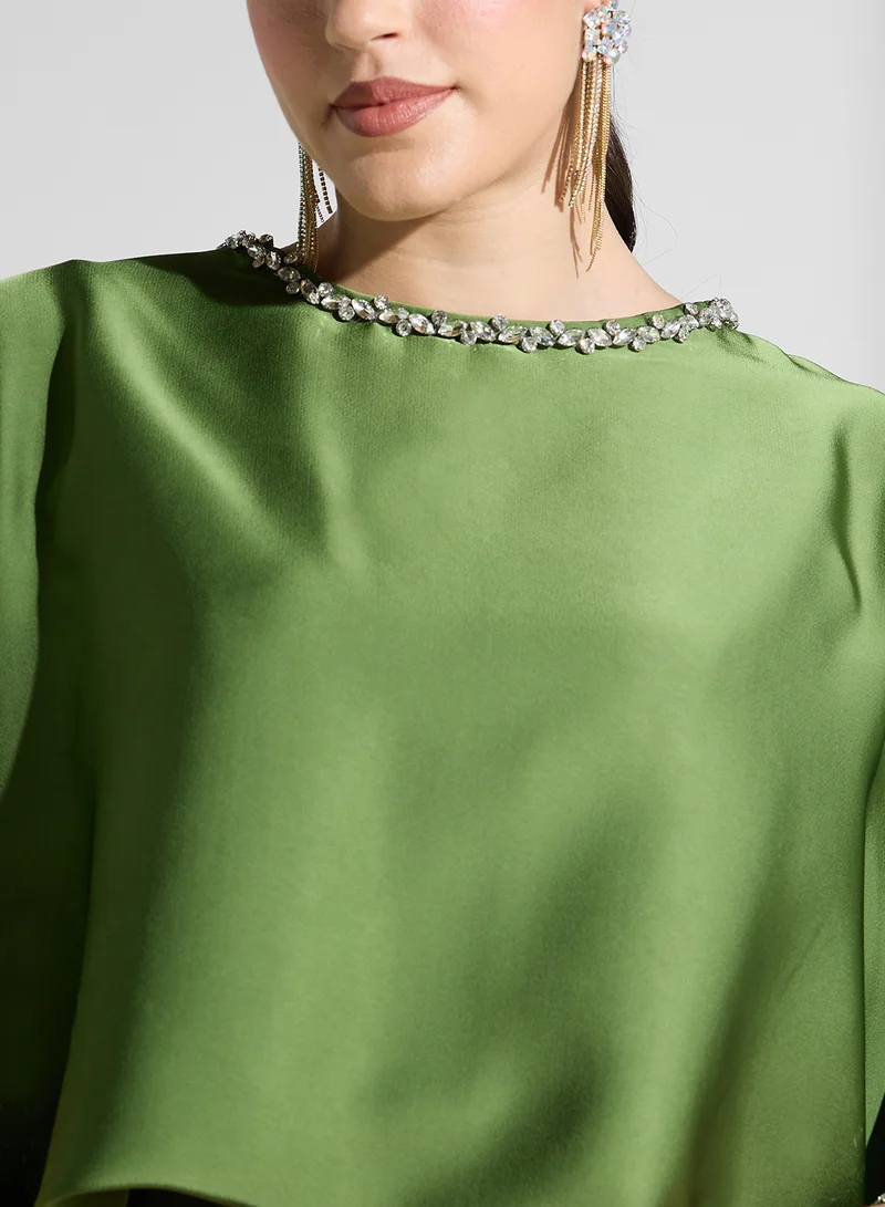 Akadia Fashion cape sleeve crystal neck dress