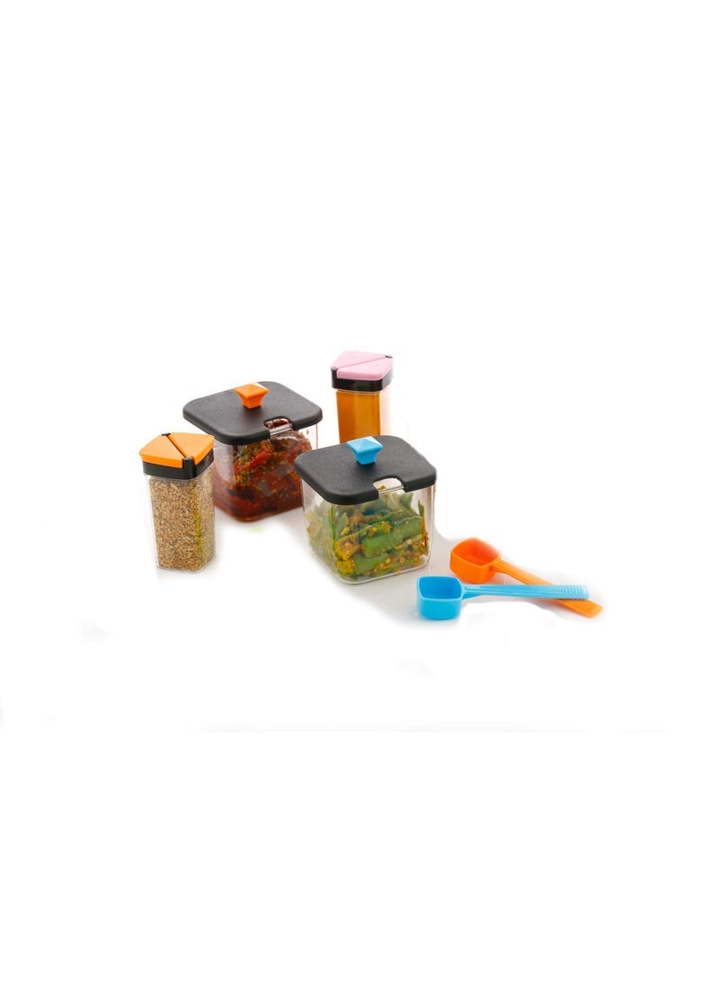 Generic - Shree Traders Multipurpose Pickle Masala Storage Container 4 Pieces Condiment Set 2 in 1 Spice & Pickle Container for Kitchen Masala Rack Spice Jar for Kitchen (Multicolor) - Image 1