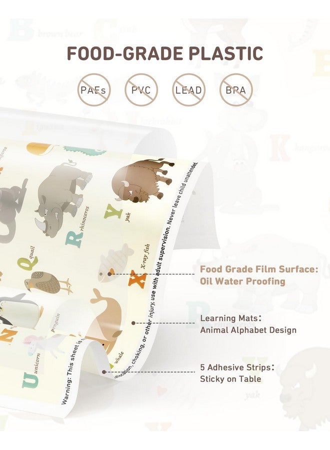 Babebay Disposable Stick On Placemats 60 Pack For Baby & Kids & Toddler Sticky Placemats Restaurant Table Mats 12" X 18" (Animal Alphabet)  - Image 3
