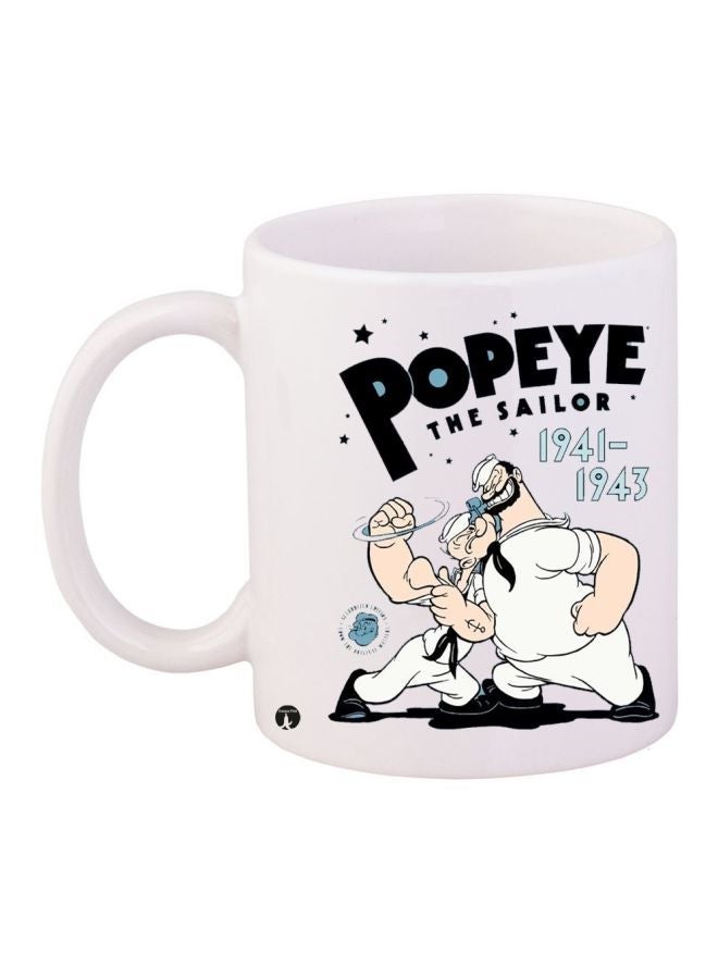 Popeye: The Sailor Printed Coffee Mug White/Black/Blue 11ounce