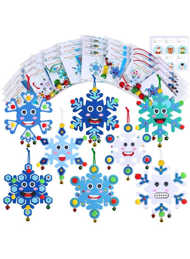 Winlyn 24 Sets Christmas Craft Kits Winter Crafts DIY Snowflake Ornaments Decorations Art Sets Foam Snowflakes Smile Stickers Jingel Bells for Kids Holiday Home Classroom Activities Party Favors - Image 1