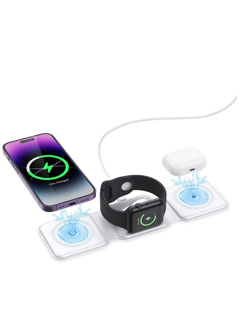 3 in 1 Wireless Charger,Magnetic Foldable Charging Station,Fast Wireless Charging Pad (WHITE) USB - Image 3