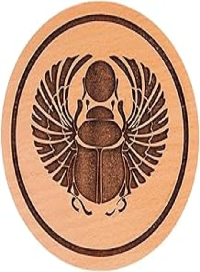 Laser Crafts Pharaonic Scarab Logo Laser Engraved Wood Coaster 9.5cm Diameter