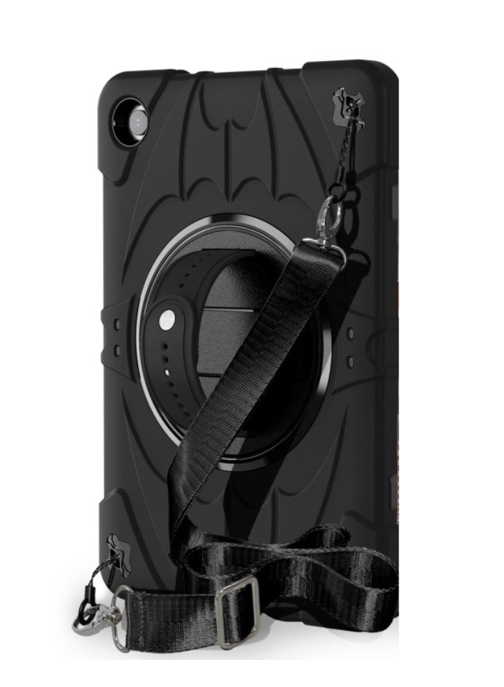 Heavy Duty Shockproof TPU Case Compatible with Samsung Galaxy Tab A9 8.7 inch 2023 Model Drop Resistant Shockproof Protective Cover with Rotating Kickstand + Handle + Shoulder Strap (Black) - Image 1