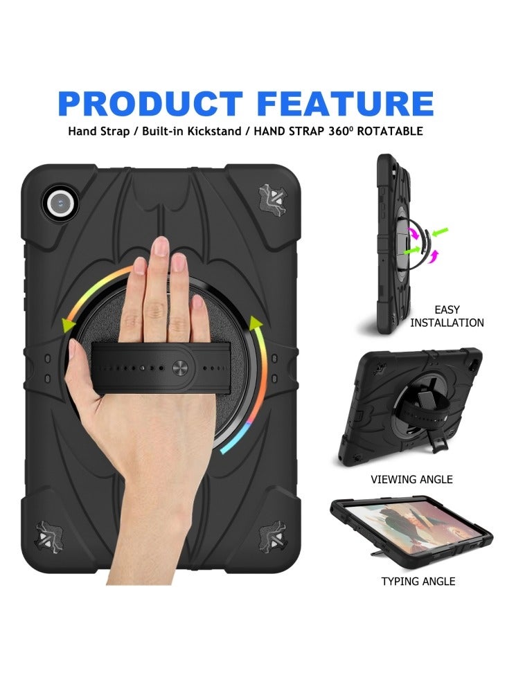 Heavy Duty Shockproof TPU Case Compatible with Samsung Galaxy Tab A9 8.7 inch 2023 Model Drop Resistant Shockproof Protective Cover with Rotating Kickstand + Handle + Shoulder Strap (Black) - Image 2