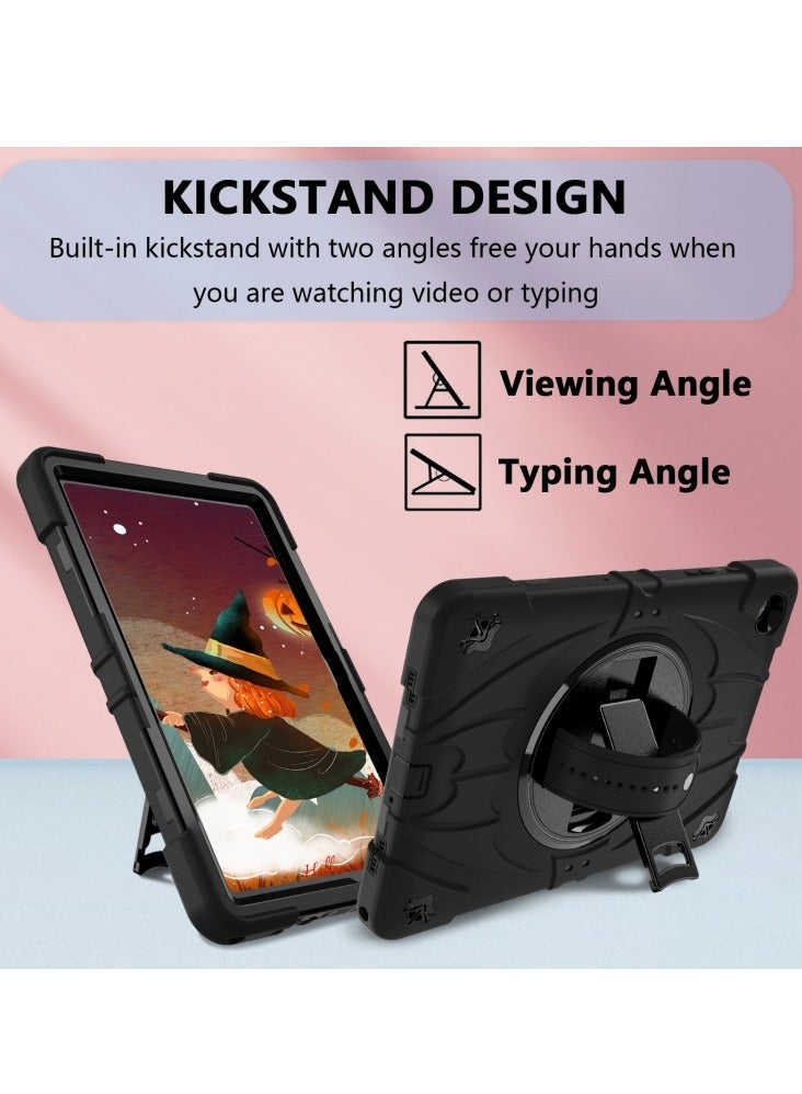 Heavy Duty Shockproof TPU Case Compatible with Samsung Galaxy Tab A9 8.7 inch 2023 Model Drop Resistant Shockproof Protective Cover with Rotating Kickstand + Handle + Shoulder Strap (Black) - Image 4