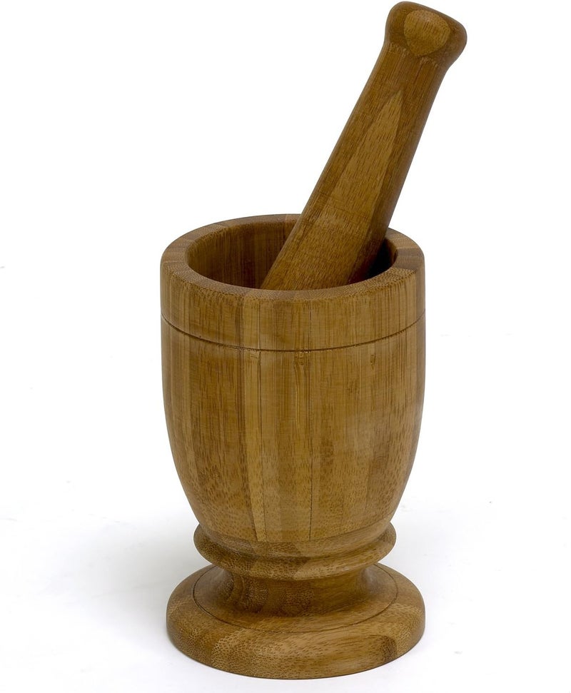 Imusa USA Large Bamboo Mortar and Pestle, Brown - Image 1