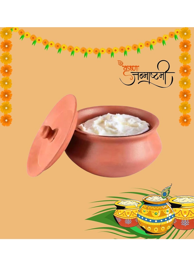 Terra Charms Terra Charms Clay Handi ForHandi of Harmony Crafting for Krishnas JanmashtamiCooking Serving Mishri Makhan Bhog Parsadam Serving Cooking Pot Hand Making Curd Handi Bowl Pack of 1Pcs In 700ML  - Image 4