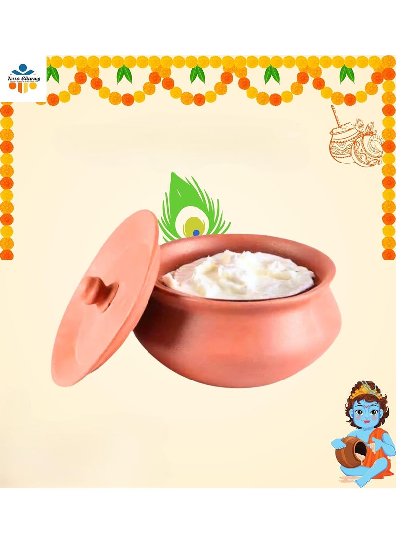 Terra Charms Terra Charms Clay Handi ForHandi of Harmony Crafting for Krishnas JanmashtamiCooking Serving Mishri Makhan Bhog Parsadam Serving Cooking Pot Hand Making Curd Handi Bowl Pack of 1Pcs In 700ML  - Image 1